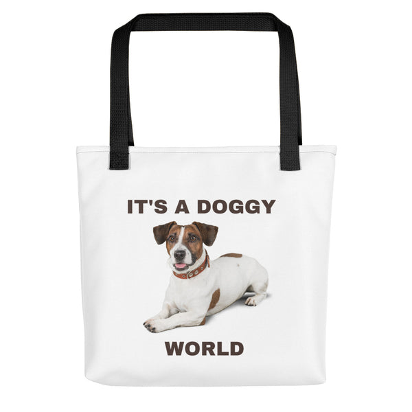 TOTE BAG - DOGGY WORLD WHITE & BROWN