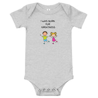 BORN FOR GREATNESS - BABY ONESIE GRAY, BLUE & WHITE