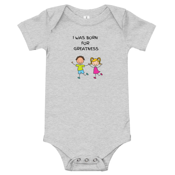 BORN FOR GREATNESS - BABY ONESIE GRAY, BLUE & WHITE