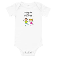 BORN FOR GREATNESS - BABY ONESIE GRAY, BLUE & WHITE