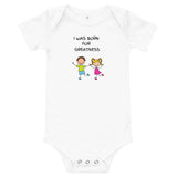 BORN FOR GREATNESS - BABY ONESIE GRAY, BLUE & WHITE