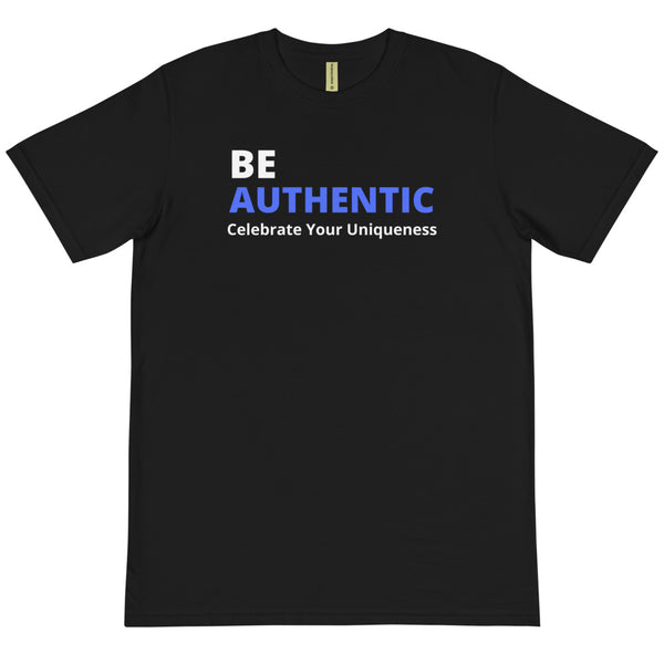 BE AUTHENTIC - BLACK TEE W/ WHITE & BLUE