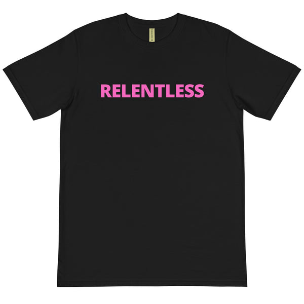 RELENTLESS - BLACK & WHITE TEE W/PINK