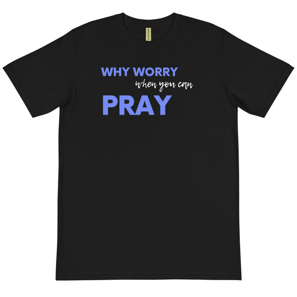 WHY WORRY - BLACK TEE W/ BLUE & WHITE