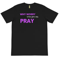 WHY WORRY - BLACK TEE W/ PURPLE & WHITE