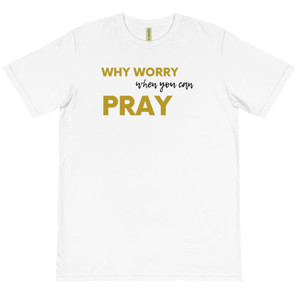 WHY WORRY - WHITE TEE WITH GOLD & BLACK