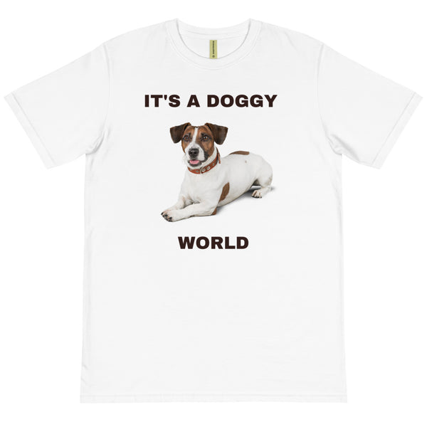 DOGGY WORLD - WHITE TEE W/ BROWN & WHITE DOG